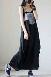 GETADME 2025 Summer New Elegant Women's Dress Loose Denim Patchwork Chiffon Overalls Sexy Suspender Dress Spaghetti Strap Robe KE903