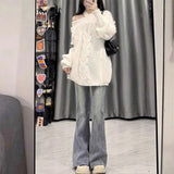 GETADME Retro Light Blue Micro Flare Jeans Women Korean Vintage Streetwear Slim Fit Lady Elastic Hight Waist Thin Baggy Denim Pants