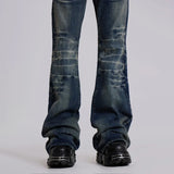 GETADME Y2K Vintage Flared Jeans Mid Blue Washed Men Women Bootcut Jeans American Hip Hop Distressed Streetwear Unisex Wide Leg Pants