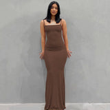 GETADME 2025 Summer Dresses For Women Sexy Spaghetti Strap Black Long Dress Y2k Sleeveless Solid Skinny Bodycon Trumpet Maxi Vestidos