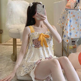 GETADME 여성용 잠옷 세트 섹시한 홈 의류 잠옷 탱크탑 정장 반바지 귀여운 속옷 부드러운 나이트웨어 민소매 레이스 라운지웨어