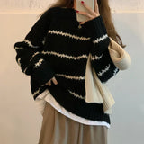 GETADME Women Knitted Sweater Pullovers Basics Long Sleeve O-Neck Striped Knit Sweater Casual  Pullover Women Tops Sweaters