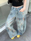 GETADME Trashy Y2K 2000S Dirty Washed Distressed Blue Baggy Jeans Pants For Women Clothing Wide Leg Vintage Gothic Lady Denim Trousers