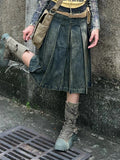 Getadme-Women 2000s Harajuku Fashion Jean Midi Skirt Denim Midi Pleated A-line Skirts Dark Academia Y2k Preppy Japanese Grunge Gyaru New