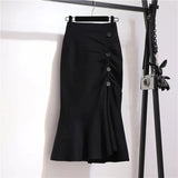 GETADME Trumpet Houndstooth Vintage High Waist Buttons Women's Skirt Korean Fashion Mermaid Mid-Calf Long Skirts For Women 2025 Spring