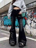 GETADME Retro Bow Lace Up Design Jeans Women's  Low Rise Slim Fit Bell Bottom 2000s Harajuku Y2k Spicy Girl Casual Flare Pants