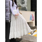 GETADME Elegant Versatile High-waisted Cake Long Dress White Skirt For Women Summer 2025 New Style Big Umbrella Skirt