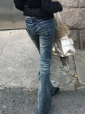 GETADME Y2k Aesthetic Women Zipper Denim Pant Spring High Waist Vintage Hollow Out Hole Harajuku Pants Streetwear Grunge Flared Trousers
