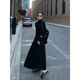 GETADME New French Style Temperament Women's High-Grade Black Dress Hepburn Style Gray Turtleneck Dress for Women Autumn Winter DF4964