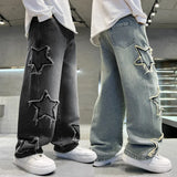 GETADME New Fashion Teenager Boys Denim Wide Leg Pants Child Trousers Spring Autumn Star Splicing Raw Edge Jeans 5-14 Yrs Kids Trousers
