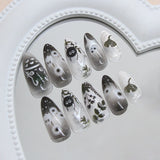 GETADME 24pcs Gradient Black False Nails Cute Cartoon Cat's Eye Forest Elf Girl Press On Nails Glossy Almond Sweet Cool Fake Nail Tips