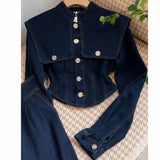 Getadme-초봄 코디, 슬리밍 상품과 함께, 패셔너블한 스트리트 데님 와이드 레그 팬츠, 투피스 세트