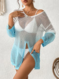 GETADME Sexy Fashion Long Sleeve V Neck Gradient  Hollow Out Ladies Split Pullover Mini Women Bodycon Summer Sundress Swimwear 2025