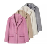 GETADME 2025 Women Winter Blazer Coat Turn Down Collar Warm Coat Turn Down Collar Fashion Design Blazer Feminino Tops Clothes