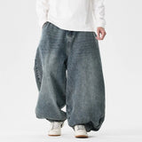 GETADME Denim Wide Leg Pants Mens Fashion Casual Pants Loose Hip Hop Lantern Pants Streetwear Jeans Male Elastic Waist Trousers Oversize