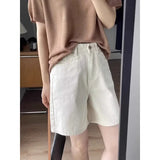 GETADME Denim Shorts Female Jeans White Straight Leg Casual Wide Leg High Waist Summer New Slim Fit Versatile
