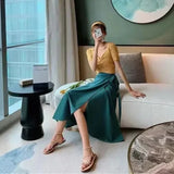 GETADME 11 Colors Women's Summer High Waisted Lace-Up Sexy Wrap Midi Skirt Korean Trendy Beach Elastic Waist Solid All-Match Skirt