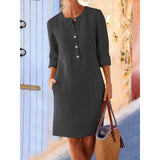 GETADME Women Casual Soild Long Sleeve Cotton And Linen Tunic Dress Vintage Straight Dress Long Sleeve Oversized Mini Knee-Length Dress