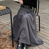 GETADME Women High Waist Jupe Korean Pleating Swing Skirt Vintage Fashion 2026 Spring Office Falda Holiday Loose Solid Long Skirt