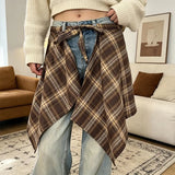 GETADME Women's Removable Plaid Half Skirt for Women Girls American Retro Checkered Fart Curtain Versatile Korean Layering Short Skirt