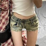 GETADME New Woman Designer Low Waist Punk Jeans Girls Aesthetic Elastic High Street Mini Pants Female Sexy Nightclub Summer Denim Shorts