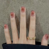 GETADME 24개 탈착식 숏 프레스 온 네일 Y2K 라인스톤 거짓 네일 (글루 포함) 발레 스위트 쿨 걸스 인조 거짓 네일 팁