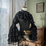 GETADME Fashion Heavy Lolita Shirt Women Lace Patchwork Fungus Flare Sleeve Blouses 2025 Spring Autumn New Bottoming Tops Mujer