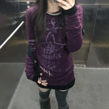 GETADME Japanese Y2k Letter Print T-shirt Women Grunge 2000s Style Vintage  Long T-Shirt Harajuku American Retro Long Sleeve Purple Tops