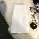 GETADME Black White Tweed Long Skirts Women Autumn Winter New Bright Silk Skirt Female Vintage High Waist A-line Wrap Skirt Office Lady