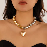 GETADME Big CCB Ball Beaded Chain Heart Pendant Necklace for Women Trendy Choker Collar Neck Accessories 2025 Fashion Jewelry