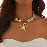 GETADME Retro Starfish White Shell Conch Pendant Necklace  Women 2025 Simple Creative Colorful Stones  Hand Woven beach Jewelry Girls