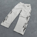 GETADME 2025 new European and American retro punk complex design printed zipper cardigan hoodie trousers sweatpants suit street wear