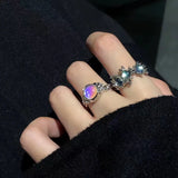 Getadme-Y2K Kpop Crystal Ring for Women Heart Adjustable Irregular Punk Open Rings Vintage Geometric 2023 Trendy Creative Finger Jewelry