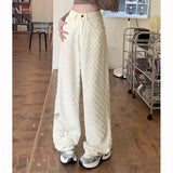 GETADME 2026 Girls High Waist Straight Leg Jeans Female Chic Printed Designer Pants Women Korean Casual Fashion Denim Trousers