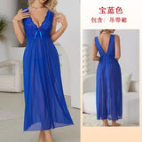 GETADME Sexy Pajamas Long Nightgown Home Wear Fashion Lace Dress For Women Deep V Sleepwear Chiffon Nightdress Wedding Night Clothes