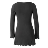 GETADME Women Bodycon Mini Dresses for Women Sexy Long Sleeve Ruched Short Dress Knit Long Sweater Fairy Grunge Y2K Streetwear