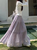 GETADME 2025 Spring and Summer New pleated A-line skirt in the long high waist thin gauze skirt  Lady Girl Skirt Chic Elegant Long Skirt