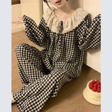 GETADME Spring New Knit Cotton Sleepwear 2 Pieces Women's Cute Home Clothes Suit Web Red Korean Style Home Clothes Pants Set Homewear