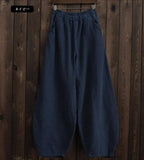 GETADME 2026 Cotton Linen Bloomers Wide Leg Pants Women Vintage Full Length Fashion Elegent Pants Solid Elasitic Waist Spring Autumn 5XL