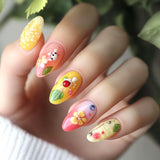 GETADME 24pcs Gradient Black False Nails Cute Cartoon Cat's Eye Forest Elf Girl Press On Nails Glossy Almond Sweet Cool Fake Nail Tips