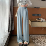 GETADME High Waist Buttons Suit Wide Leg Women's Full Pants 2025 New Spring Summer Female Elegant Minimalism Straight Loose Trousers
