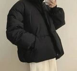 Getadme Thicken Down Jacket Women Winter Long Sleeve Turtleneck Zipple Female Parka Coat Warm Casual Loose Lady Warm Outcoat
