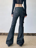 Jean cargo en denim patchwork à rivets en forme d'étoile, taille basse, multipoches, style punk, inspiration hippie coréenne
