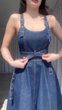GETADME Long Summer Dresses 2025 Detachable Shoulder Strap with Exposed Back Design for A Waist Cinching Skirt Sleeveless Dress Female