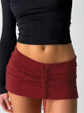 GETADME Cuteandpsycho Solid Lace-up Mini Skirts Sexy American Retro Basic Vintage Casual Short Bottoms Basic Casual A-Line Knit Clothing