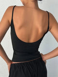 GETADME Women Backless Cami Crop Top Summer Solid Color Casual Sleeveless Top Streetwear Y2K Clothes