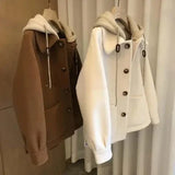 GETADME Plus Size Plus-Size Autumn Winter New High-End Knitted Sweater Jacket Women's Illusion Thickened Top Pu Hooded Two-Piece Set