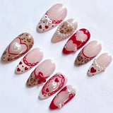 GETADME 24Pcs 3D Strawberry Rabbit Flower Fake Nails Press on Mid-length Almond Wearable False Nails Green Gradient Pearl Manicure Tips