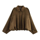 GETADME Women's 2025 new Jackets Autumn Fashion Loose Bat Sleeves Elegant Women's Jackets Chic Street Youth Autumn Long Sleeves Coats