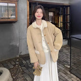 GETADME Retro Korean Style Women's Cotton Jacket Lamb Fur Unique Beautiful Short Size Autumn New Milk Series Cotton Coat